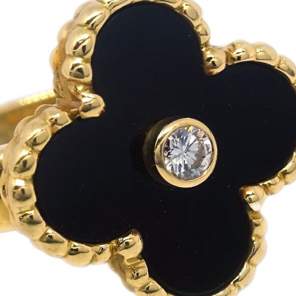 Van Cleef & Arpels Alhambra Ring 750 Onyx Diamond #49 #9 49CL83910 115316 - Picture 2 of 4